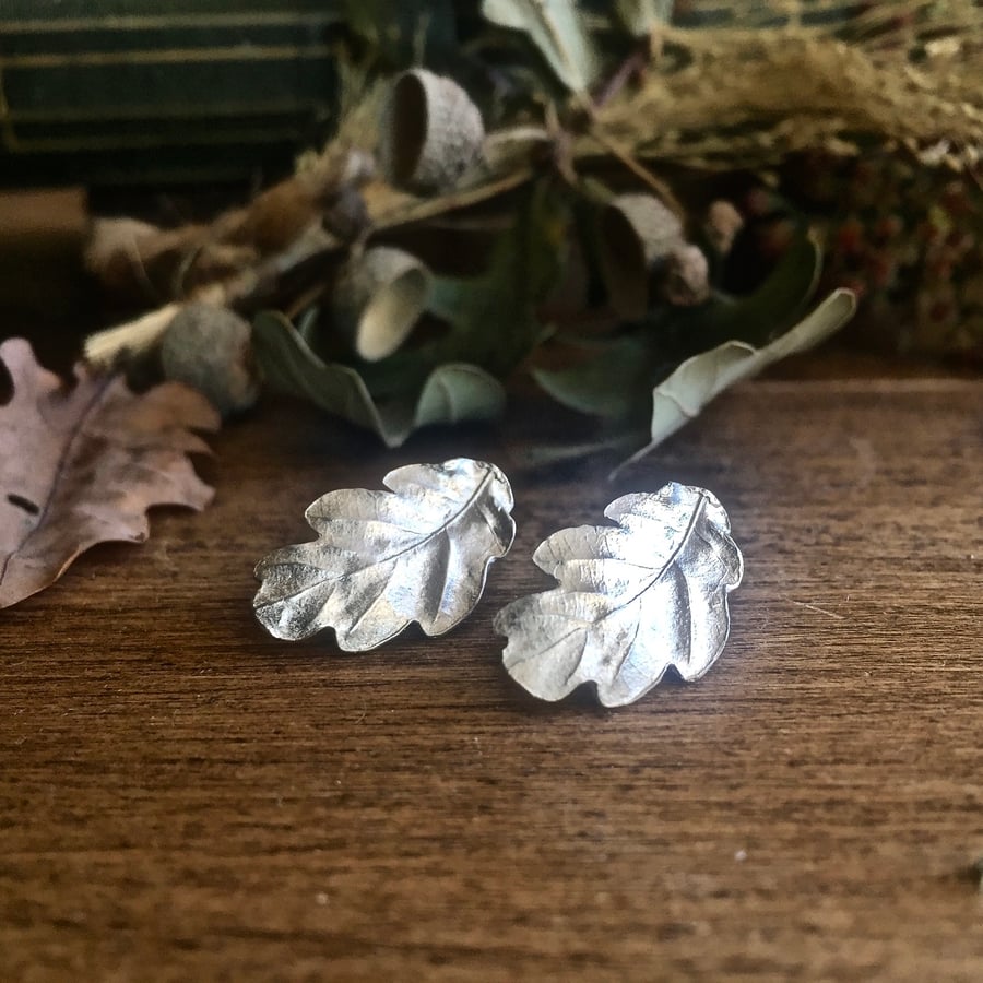 Sterling silver oak leaf earrings, autumn leaf earrings - Christmas gift 