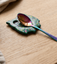 Green Owl Teaspoon Rest, Colourful Handmade Clay Spoon Holder