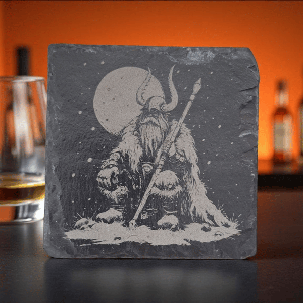Viking Elder Slate Coaster – Norse Mythology Engraved Drink Coaster