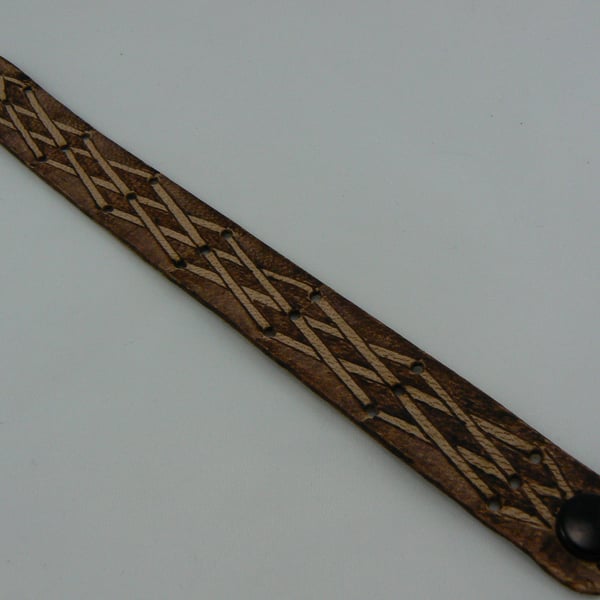 pyrographed leather bracelet ( lace up)