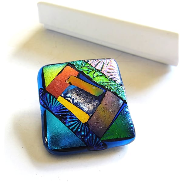 Dichroic L016 Luxury Fused Glass Patchwork Brooch Handmade 