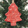 Red Ceramic Christmas tree decoration with bird and star Pottery decoration