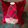 Christmas Red cushion with Red check Tomte gnome applique