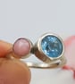 Blue Topaz and Pink Opal Double Stone Ring : Size L - Image 10