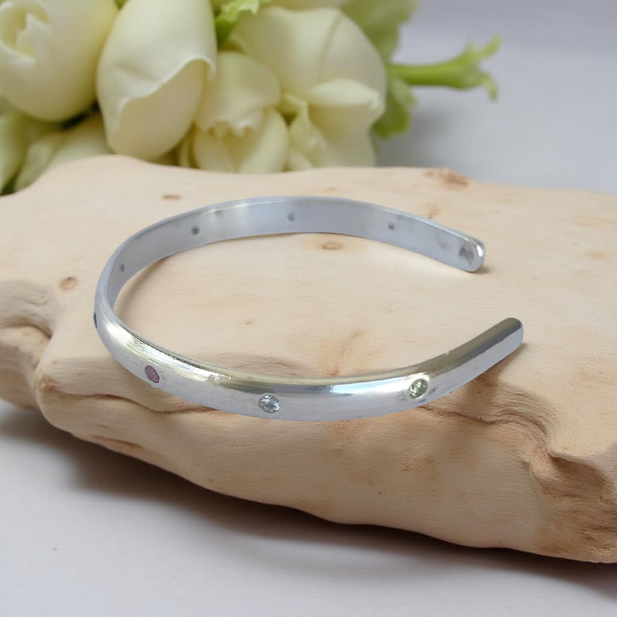 Artisan Silver Cuff With Cubic Zirconia