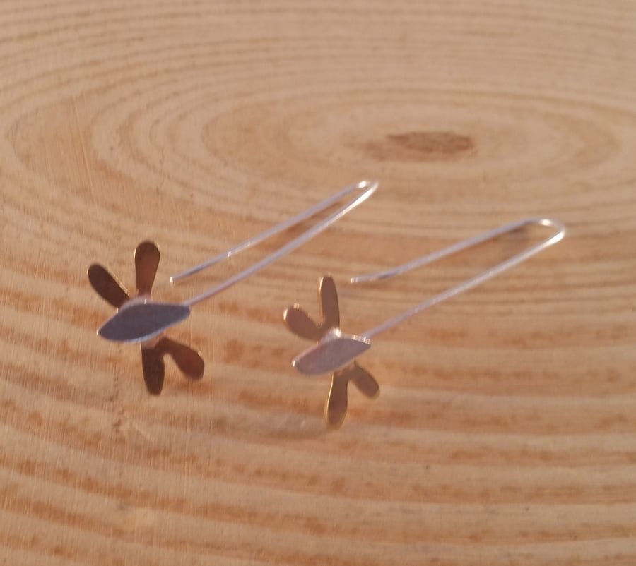 Sterling Silver and Brass Dragonfly Earrings