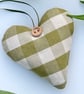 APPLE GREEN CHECKED FABRIC HEART DECORATION