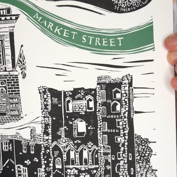 Ashby de la Zouch Original Linoprint in Black and Green
