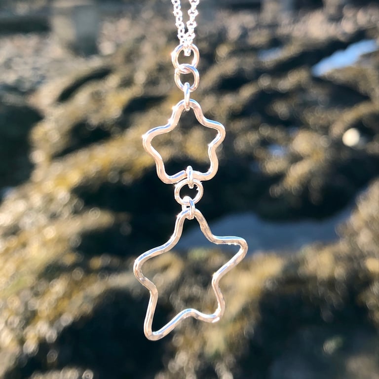 Simple Sterling Silver Double Starfish Pendant - 1267