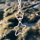 Simple Sterling Silver Double Starfish Pendant - 1267