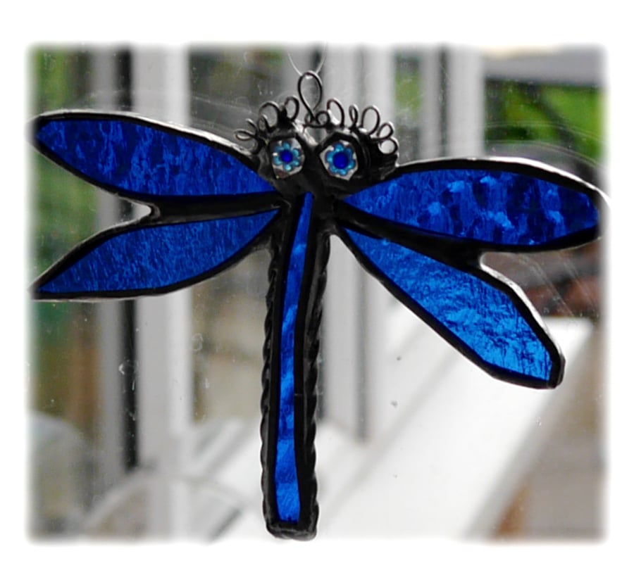 Dragonfly Suncatcher Stained Glass blue