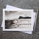 Handpainted Blank Card. Black and White  Beach  Keepsake