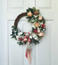 Handmade Half Wreath - Peach Rose Door Wreath - English Cottage Style