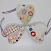 CLEARANCE Three Heart decorations lavender scented embroidered flowers