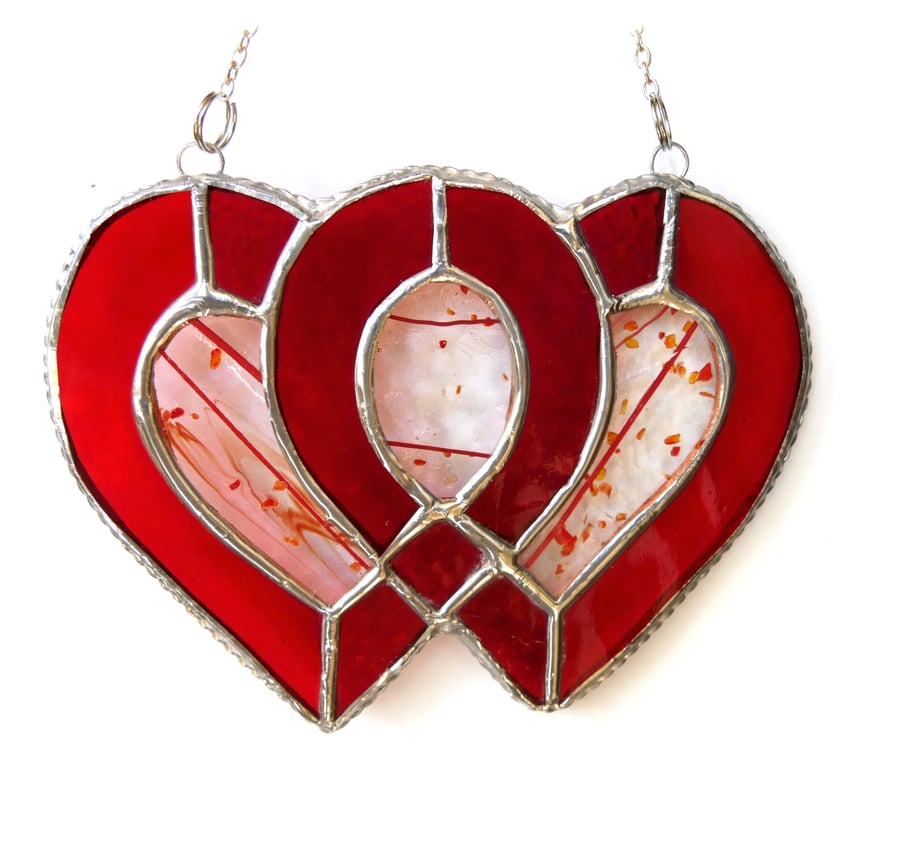 Entwined Heart Suncatcher Stained Glass Ruby 40th Wedding 