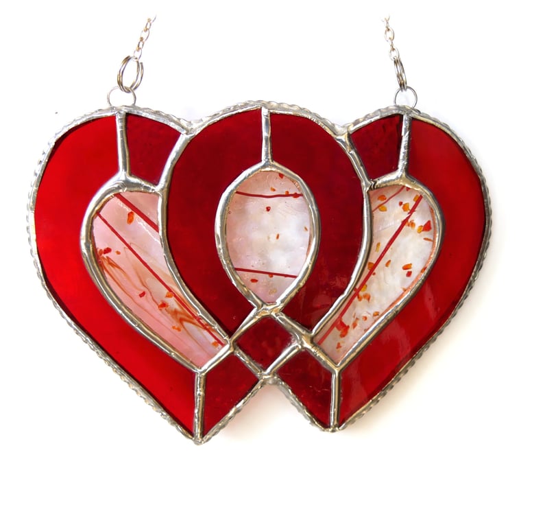 Entwined Heart Suncatcher Stained Glass Ruby 40th Wedding 