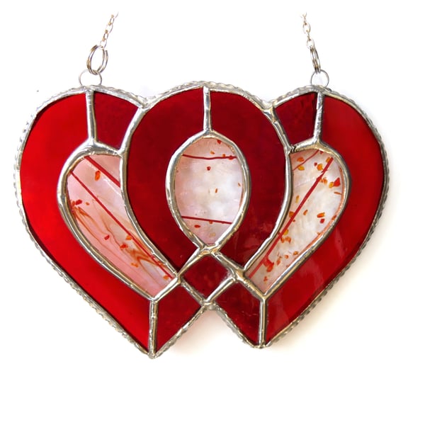 Entwined Heart Suncatcher Stained Glass Ruby 40th Wedding 
