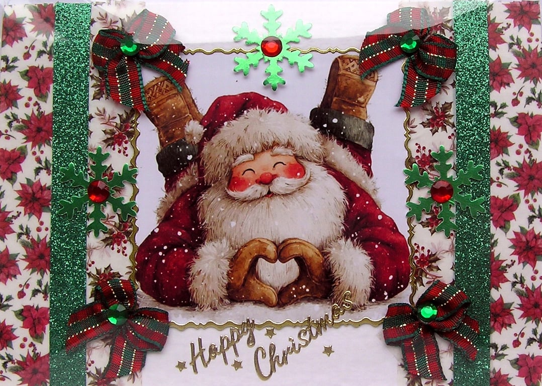Hand Crafted Decoupage Chistmas Card - Happy Christmas (3356) Father Christmas