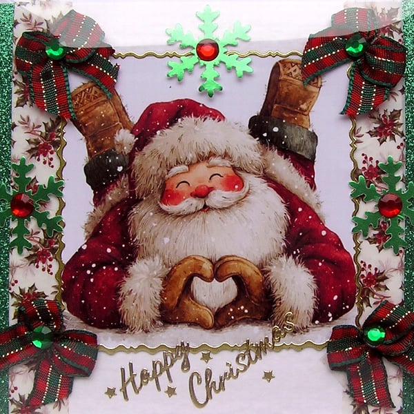 Hand Crafted Decoupage Christmas Card - Happy Christmas (3356) Father Christmas