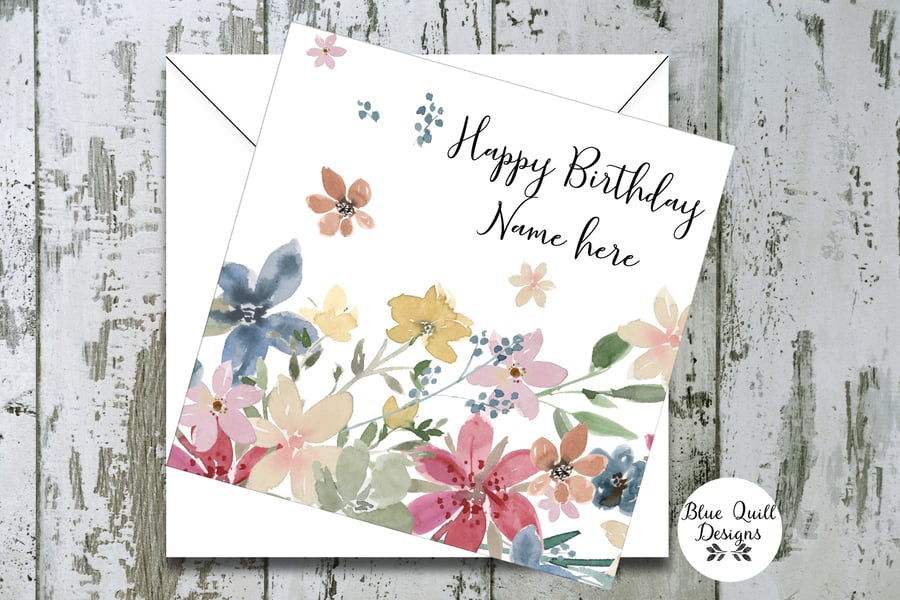 Watercolour Florals Personalised Birthday Card