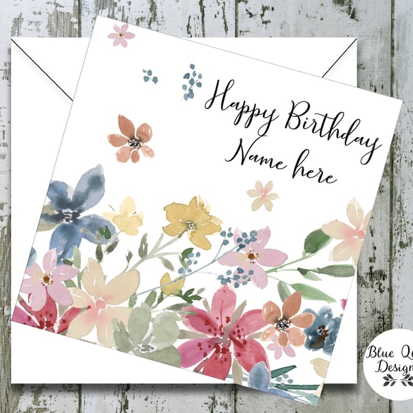 Watercolour Florals Personalised Birthday Card
