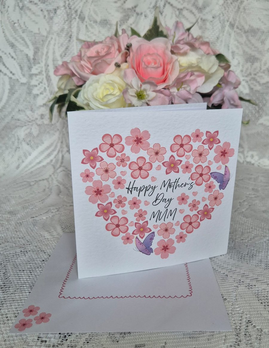 Flower Heart Happy Mother's Day Card