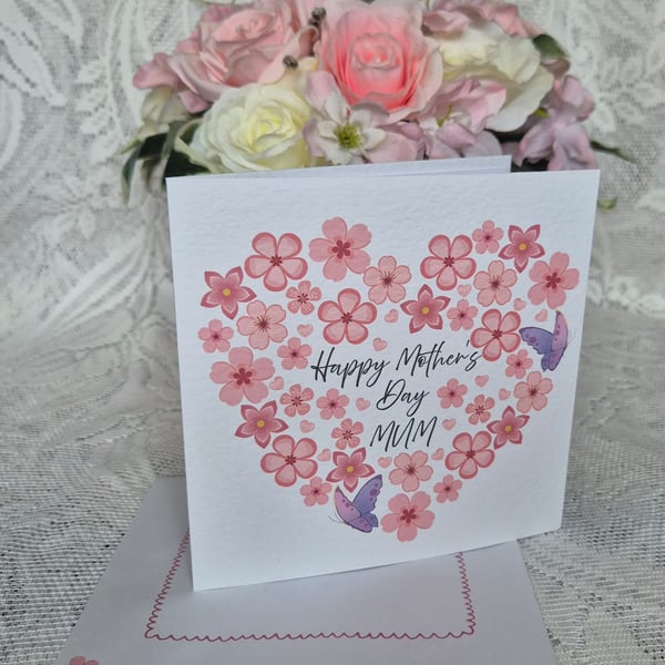 Flower Heart Happy Mother's Day Card