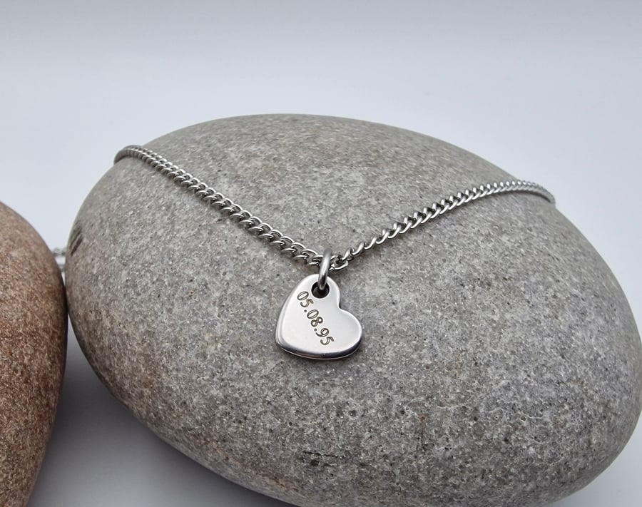 Personalised, Engraved Stainless Steel Heart Charm Necklace