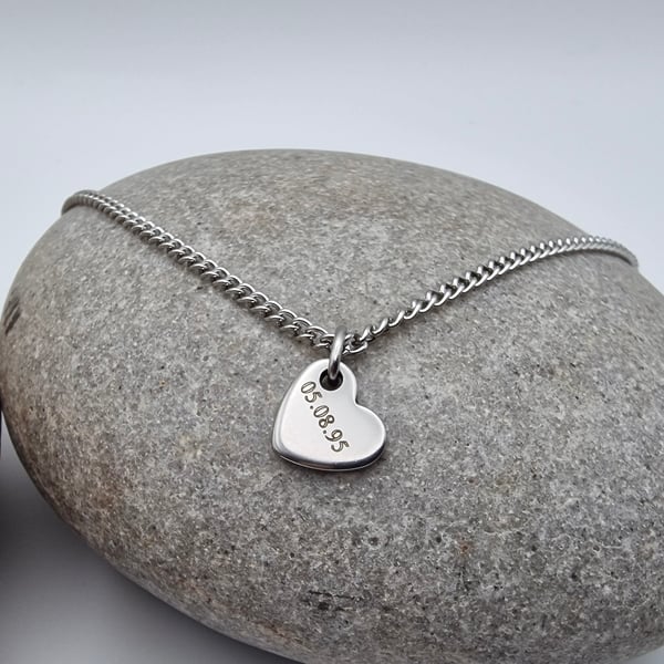 Personalised, Engraved Stainless Steel Heart Charm Necklace