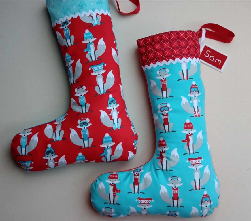 Christmas Stocking - Festive Foxes - with personalised name tag