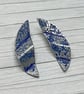 Aluminium Stud Earrings, Folded Design, Imprinted Floral Pattern, Silver Blue - Image 1