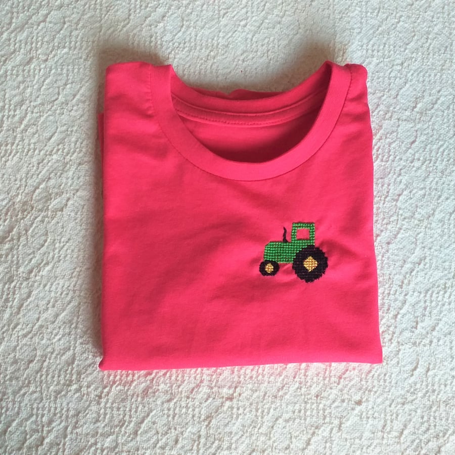 Tractor T-shirt age 2-3 years, hand embroidered