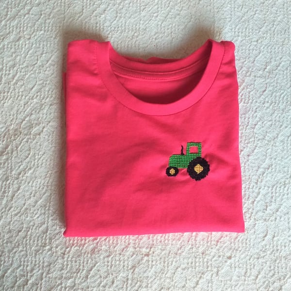 Tractor T-shirt age 2-3 years, hand embroidered