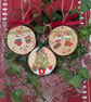 Set of 3 Hand-painted Christmas log slice decorations  - Image 8