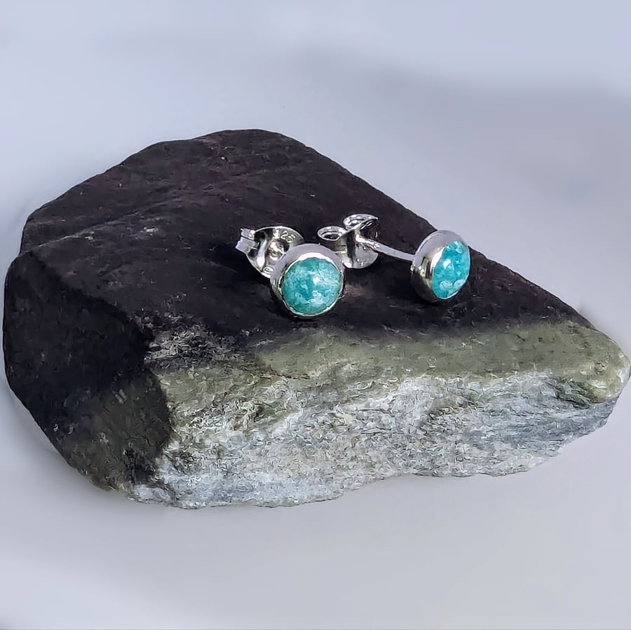 HANDMADE Sterling Silver Amazonite Classic Gemstone stud earrings