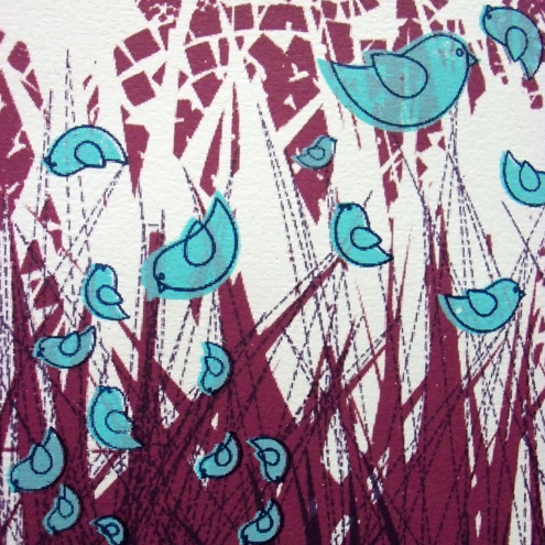 Blue Birds - 4 Colour Screen Print  Plum