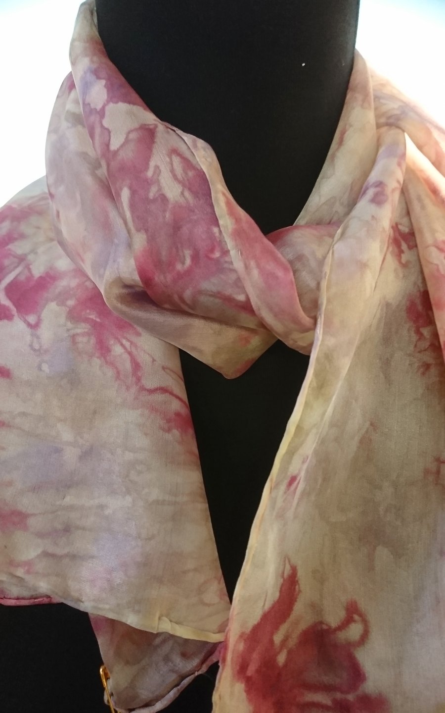 'Vintage Rose' - Hand Painted Silk Scarf in dark pinks