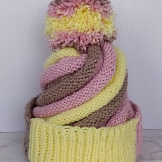Neapolitan Ice Cream Swirl Hat, Bobble Hat, Novelty Hat, Fun Hat
