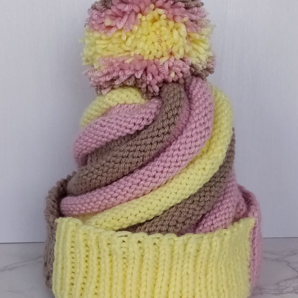 Neopolitan icecream swirl hat - bobble hat for kids