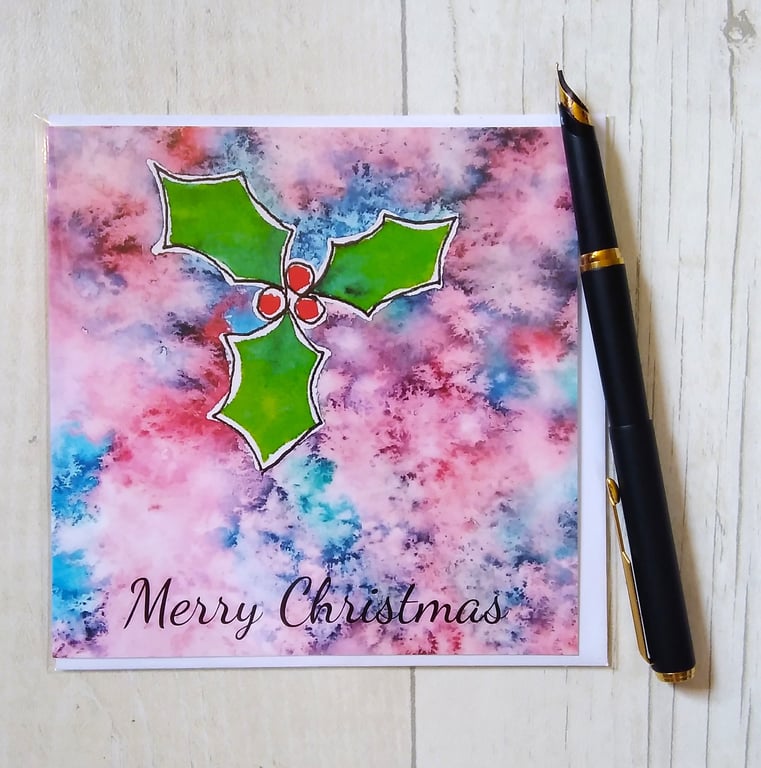 Holly Christmas card (printed card).Christmas card.Holly card.