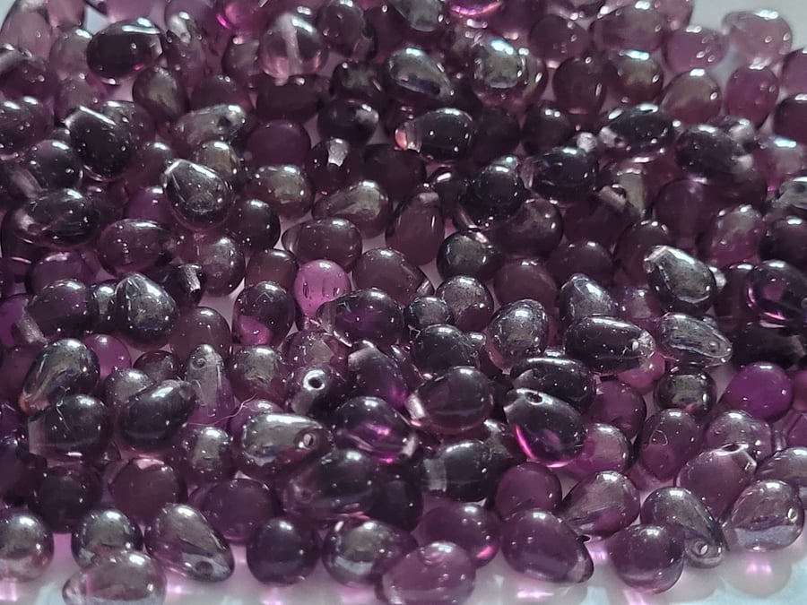 55g Small Purple Czech Glass Drops 9mm 