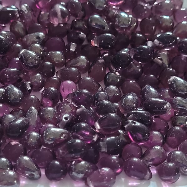 55g Small Purple Czech Glass Drops 9mm 