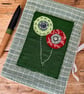 Notebook & Journal Cover in Green Handloom Fabric with an Appliqué Flower Design