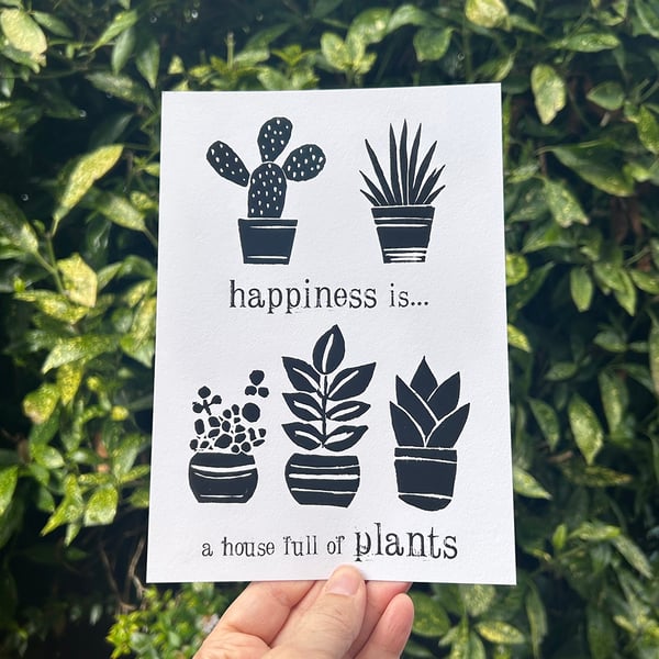'Happiness is... a house full of plants' A5 Digital Print