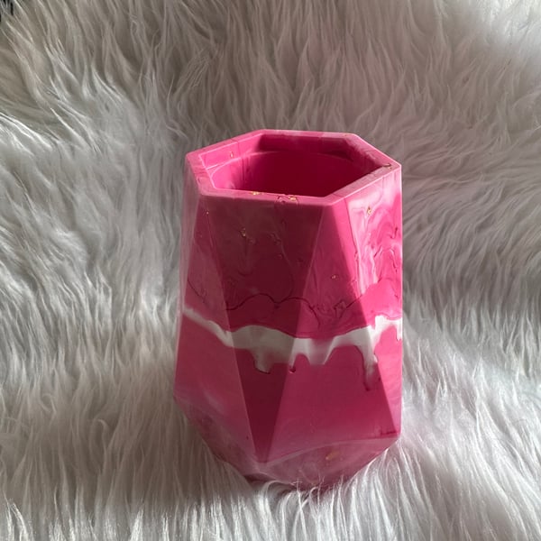 pink and white resin vase 