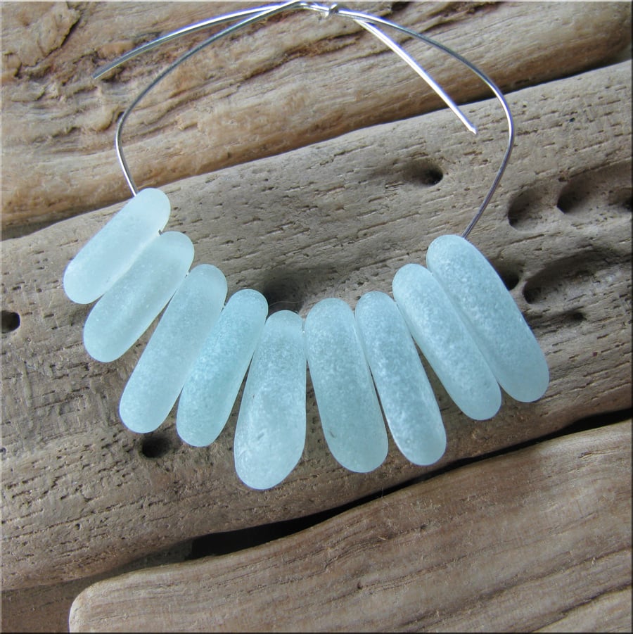 9 Natural sea glass beads, top drilled, chunkies , supplies (36)