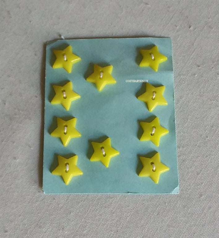 16MM YELLOW STAR BUTTONS WITH TWO HOLES FOR ATTACHING 