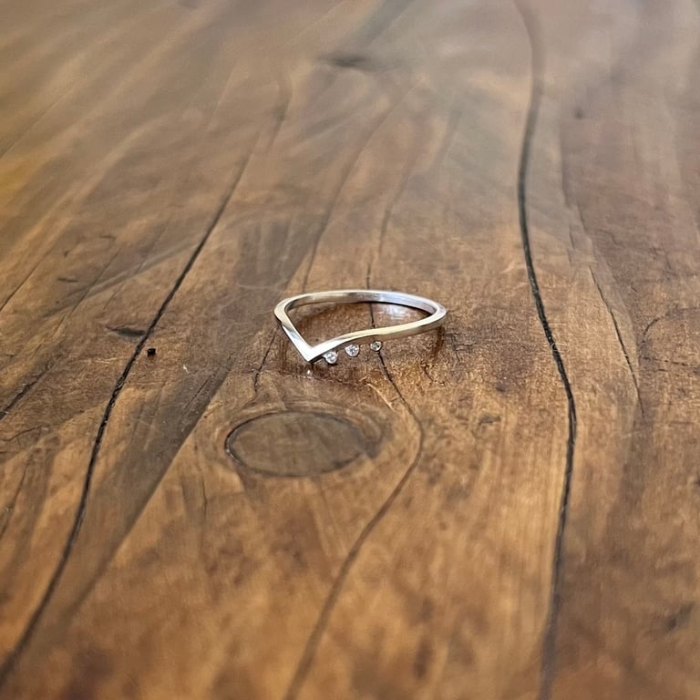  Wishbone Trilogy Ring Size - F.5 (UK) - Handmade, Sterling Silver, CZ