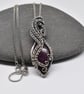 Oxidised Silver and Ruby Wire Woven Pendant - Ruby Wrapped and Woven Necklace - Image 3