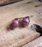 Ruby and Pink Czech Glass Earrings. Petite Wire Wrapped Antiqued Brass Earrings - Image 5